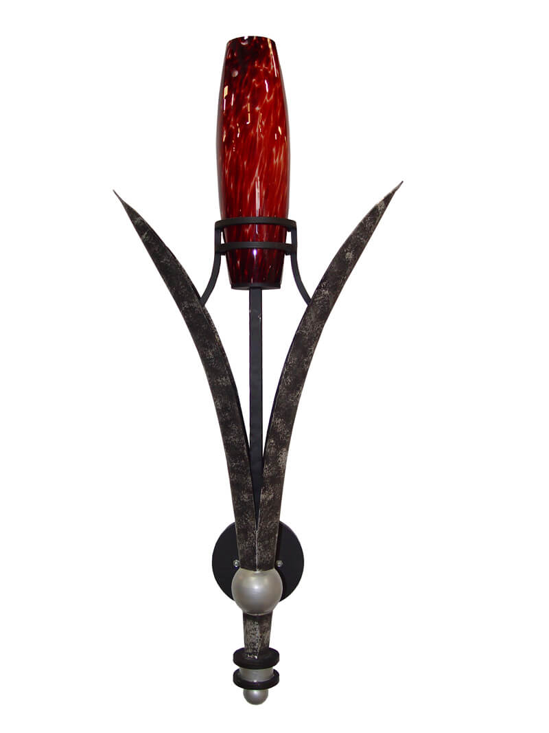 metal and red glass wall sconce